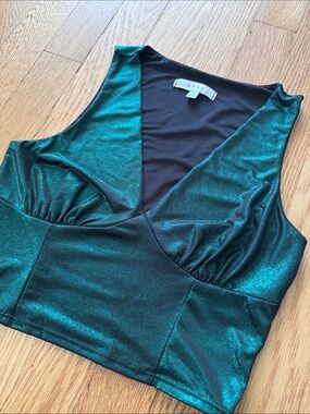 gaze Teal Metallic V-Neck Crop Top